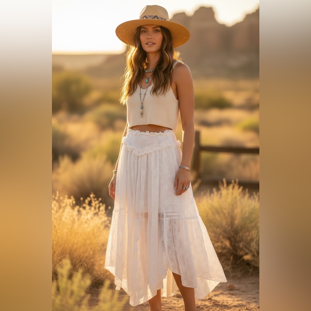 PrettyLittleThing Eyelet‎ handkerchief Maxi Skirt